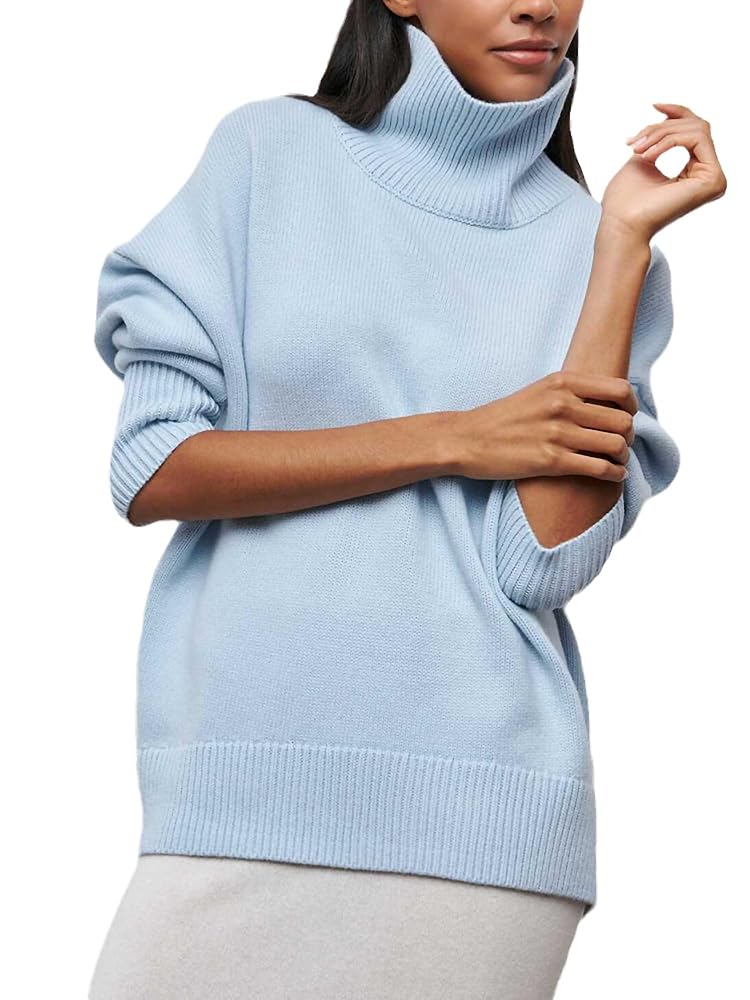 Women's Turtleneck Loose Oversize Sweater Knitted Top with